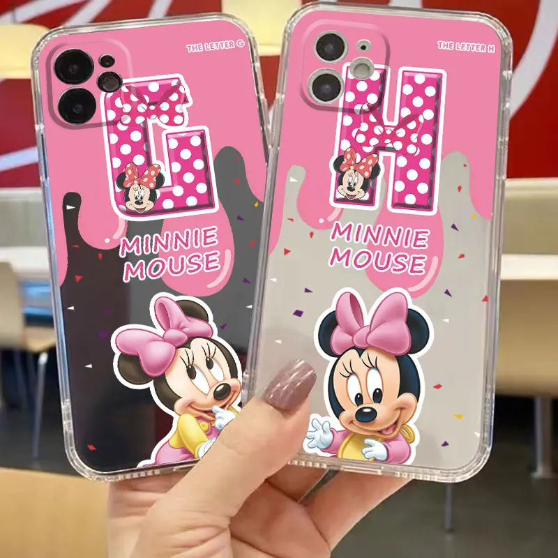 Disney Minnie Pink Letters G-L Phone Case for Vivo Y35 Y36 Y50 Y51 Y75 Y100 V20 V20SE V21 V23 V23E V25 Pro 5G V27 V29E Cover