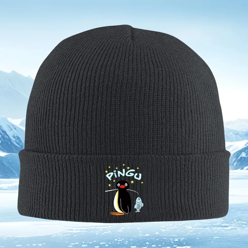 pingu-com-peixe-fundo-preto-estrelas-masculino-feminino-unissex-chapeu-de-malha-gorro-gorro-termico-inverno-quente-natal-ao-ar-livre