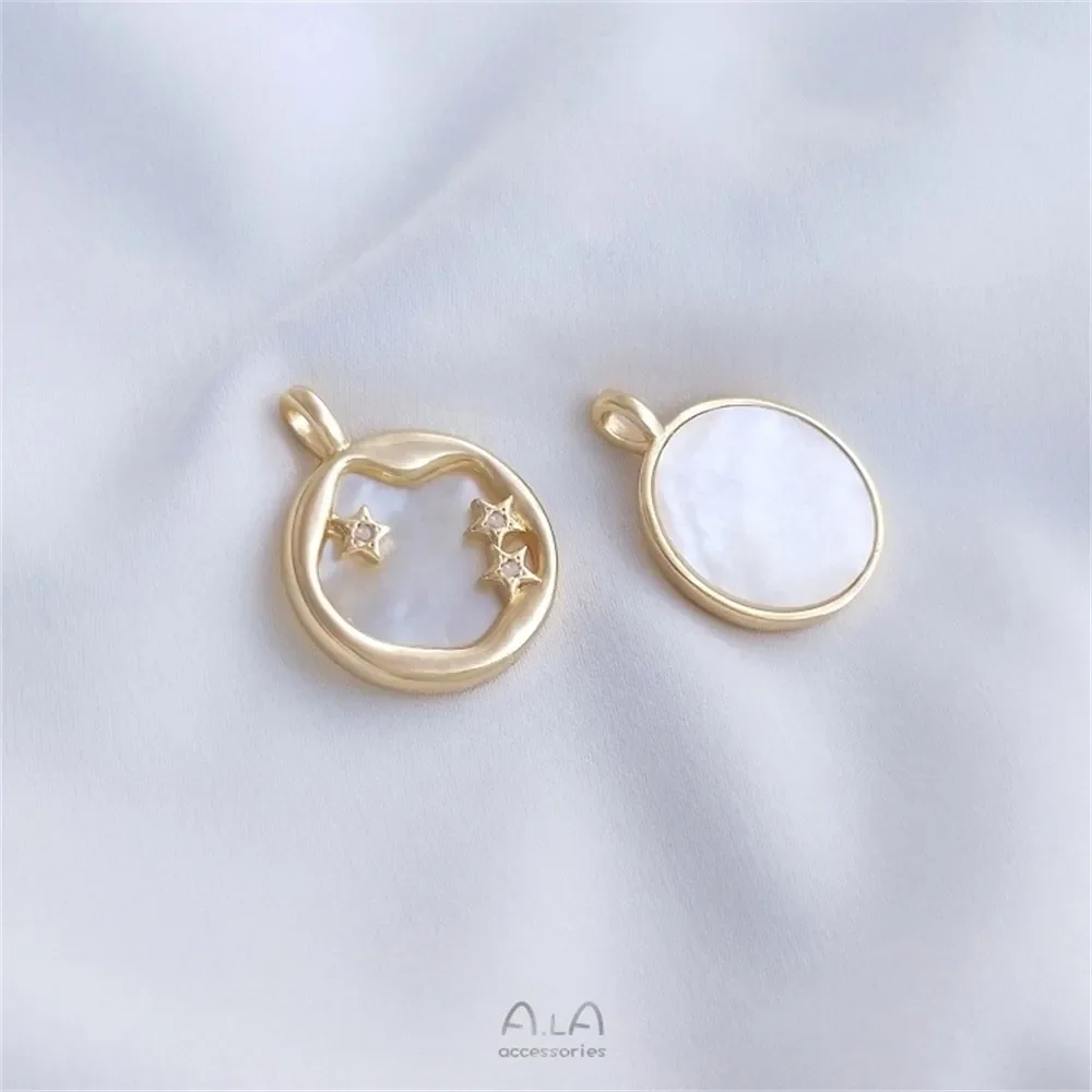Sticking Natural Mother Shell 14K Package Gold Shell Moon Stars Universe Planet Moon Pendant Diy Bracelet Necklace Charms Pendan
