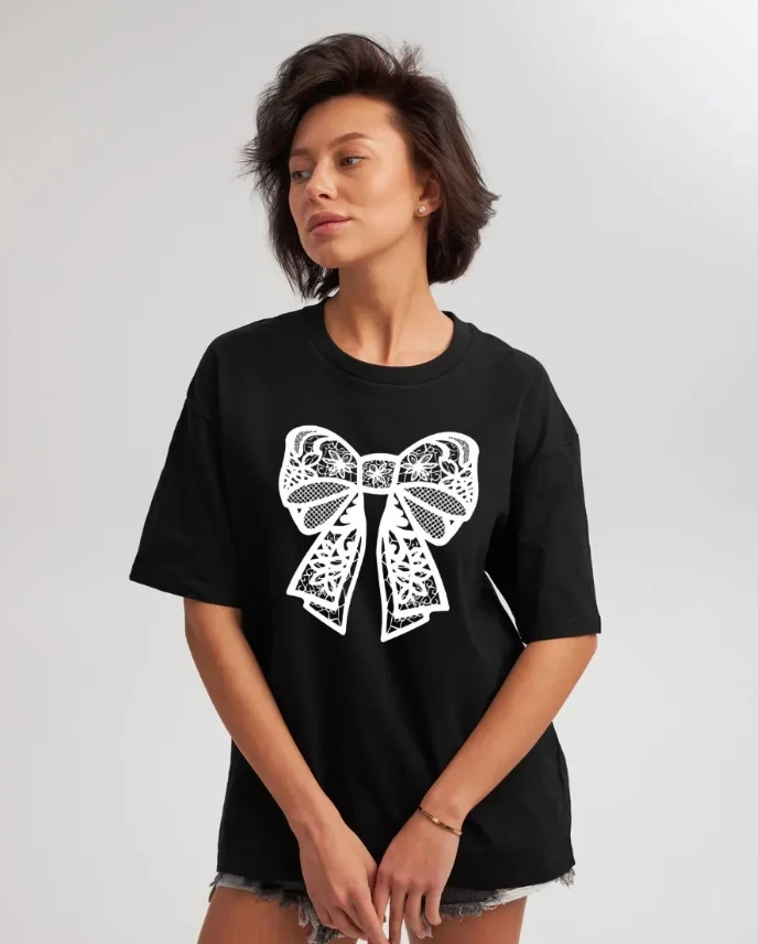 تي شيرت كاجوال فضفاض مطبوع من Faionable برقبة دائرية مع عقدة نسائية من القطن ort Sve ممتص للعرق