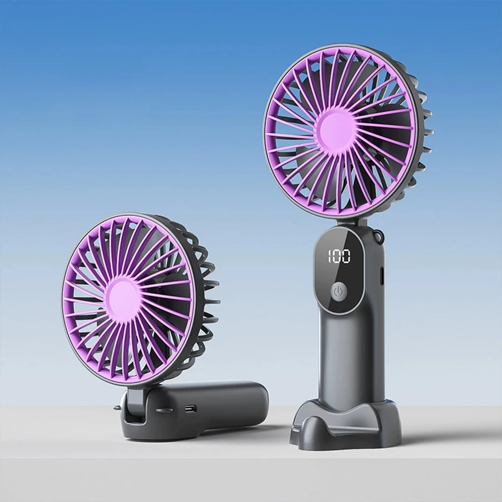 Tabletop Office Mini Portable Small Fan Led Digital Display Smart Charging Small Silent Band Mobile Phone Holder Dual Use