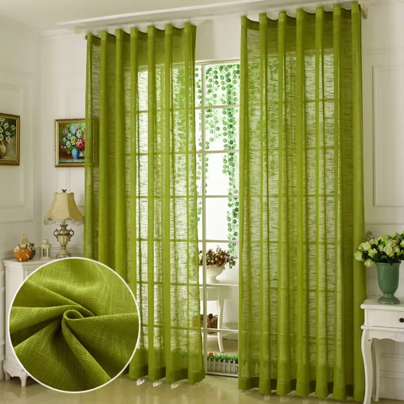 

Pastoral Linen Green Sheer Curtain For Living Rooms And Bedroom,Dust-Proof And Heat-Insulating Privacy Curtains, Home Curtains