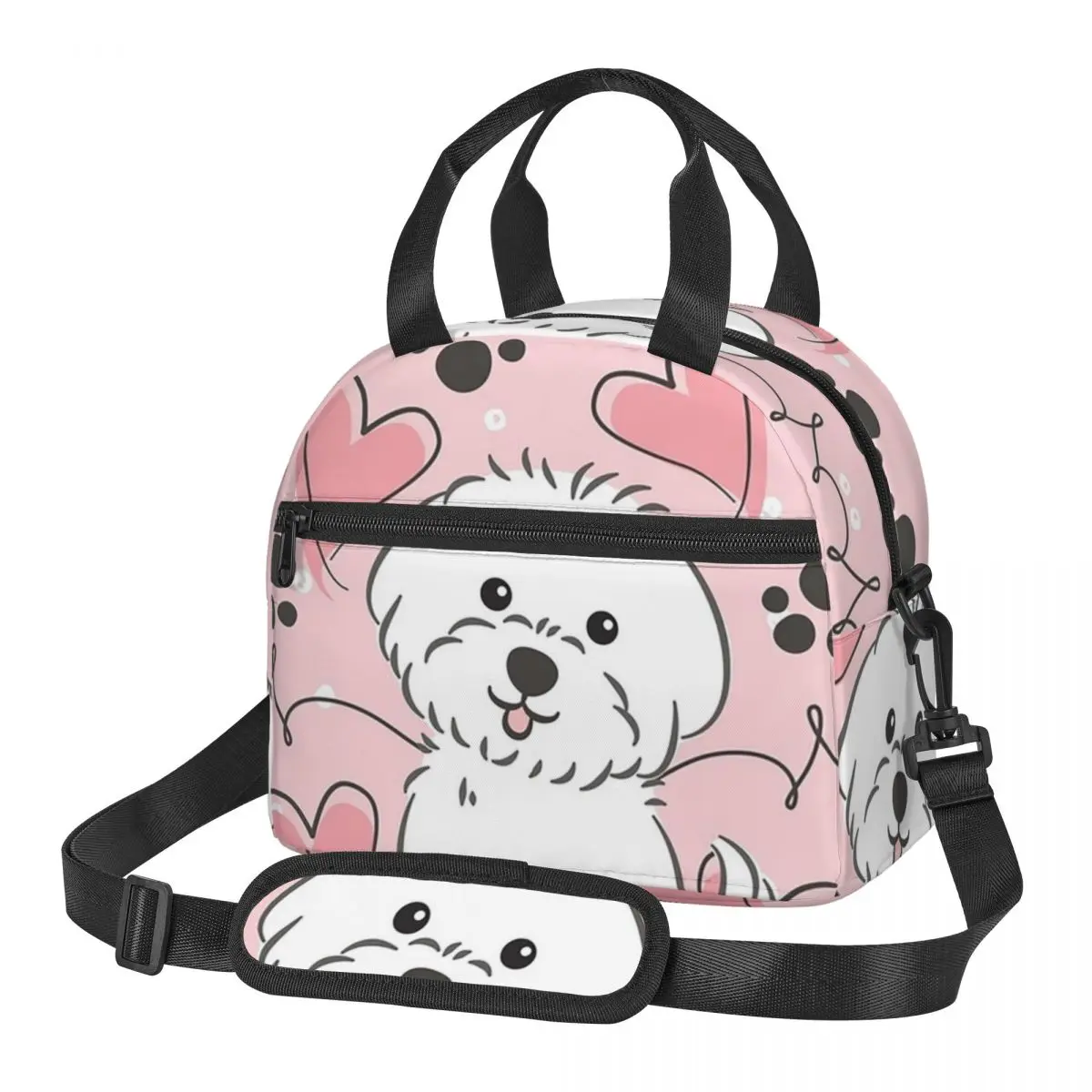 Love Maltese Dog Lunch Bags Insulated Bento Box Waterproof Lunch Tote Picnic Bags Cooler Bag for Woman Kids