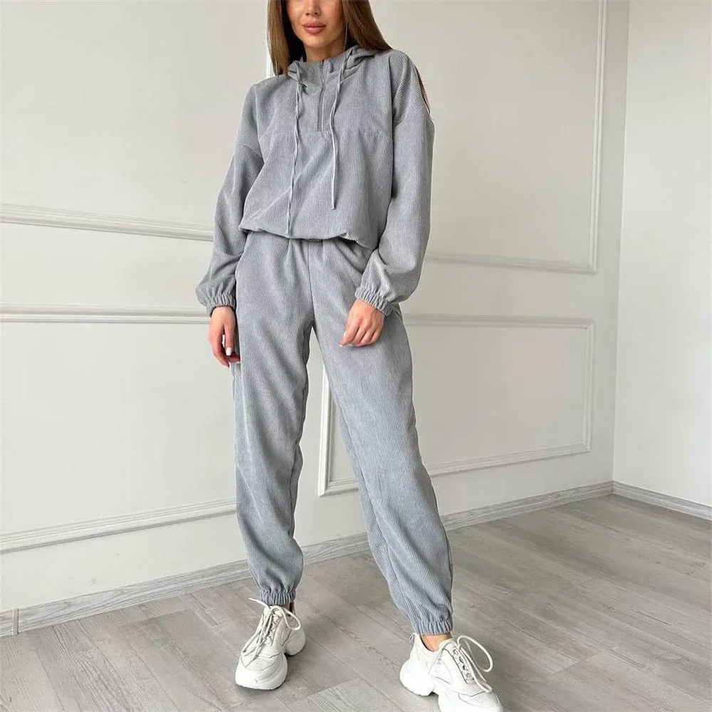 Hoodies 2 Piece Set Casual Women Tracksuit Autumn Winter Loose Sweatershirt + Jogger Pant Sets Casual Outwear Street Suit Mujer