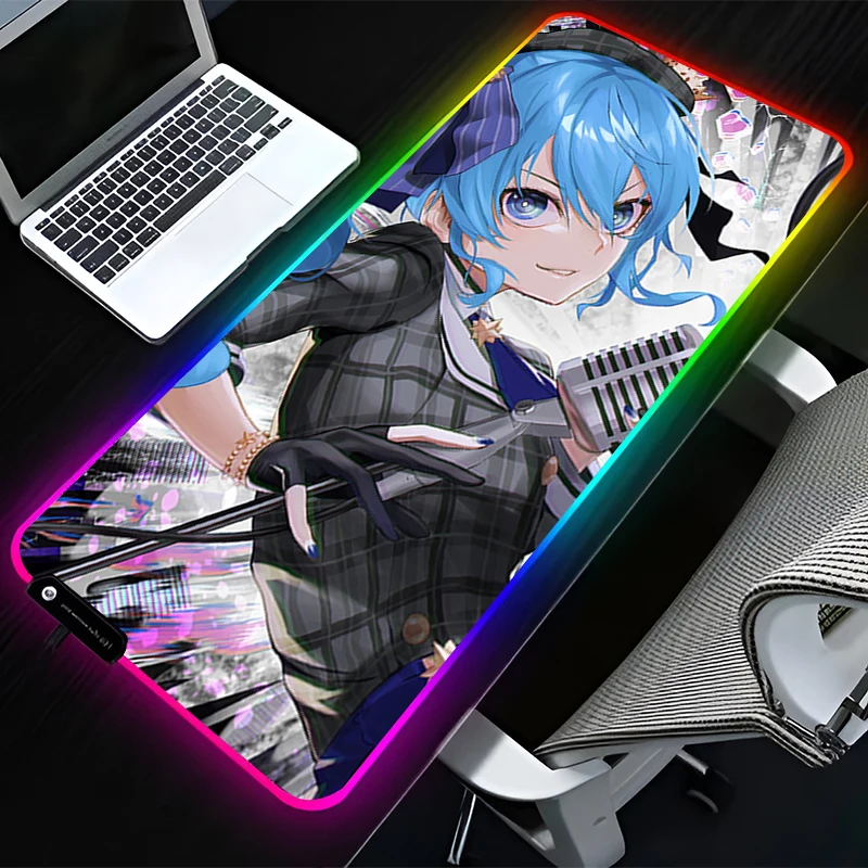 

RGB LED Mouse Pad Rubber Mousepad Computer Gaming Accessories H-hololive Hoshimachi Suisei Keyboard Pad Non Slip Desk Mouse Mat