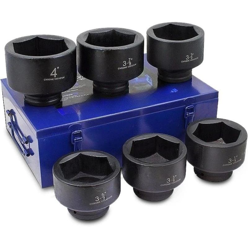 1 "محرك جامبو مجموعة مقابس التأثير الضحلة محور المغزل SAE مآخذ 6 قطع (3-1/4" - 4") Cr-Mo إزالة الصلب والإنستا #1