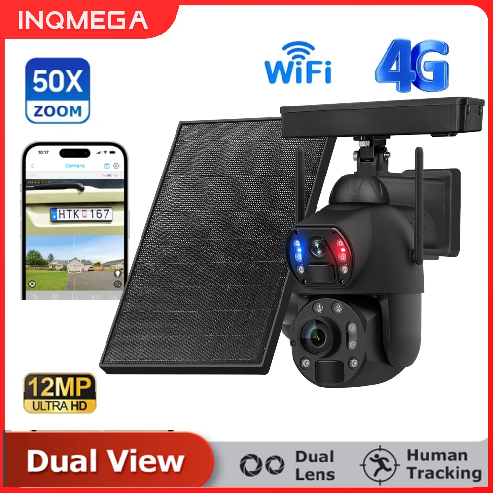 

INQMEGA 6K 50X ZOOM 4G Solar Security Camera PIR 12M Human Detection Color Night Vision WiFi PTZ Waterproof Camera