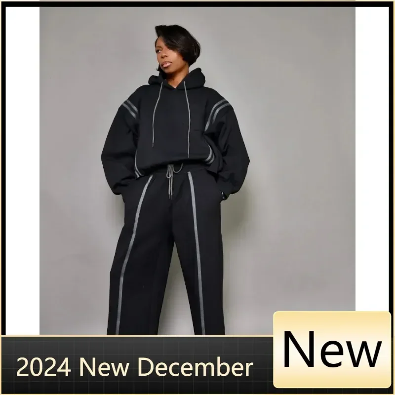 Active Ribbon Striped Women's Set Long Sleeve Hoodies +Jogger Pants 2025 Fall Winter Two 2 Piece Sets Outfits Tracksuit