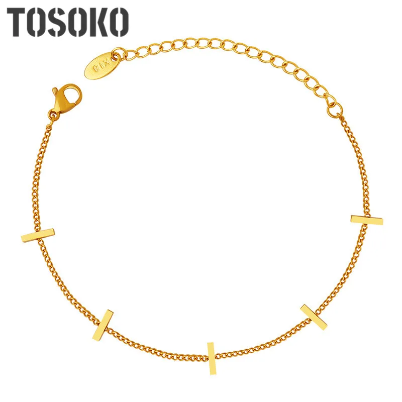 

TOSOKO Small Long Slub Style Slimming Bracelet Stainless Steel Jewelry Women's Bracelets Fashion Bracelets BSE112