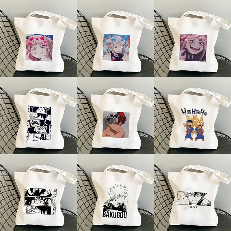 My Hero Academia – sac de Shopping Himiko Toga pour femmes, sac de Shopping Ulzzang, fourre-tout en toile imprimé, sac à main, sac à bandoulière Harajuku