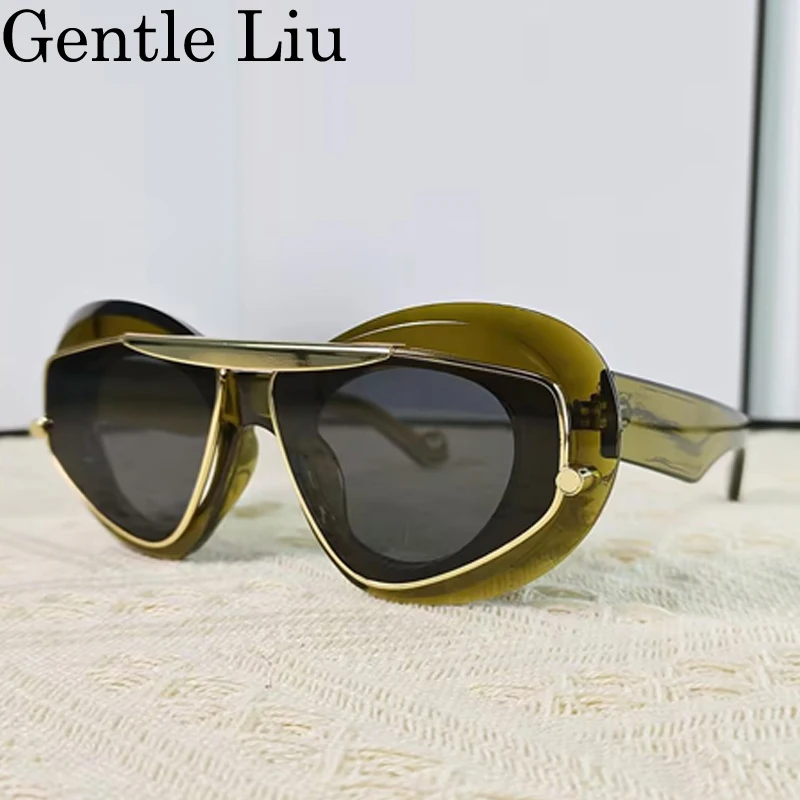 Sexy Cat Eye Punk Sunglasses Women 2024 Luxury Brand New Y2k Sports Double Frame Sun Glasses For Men Shield Eyewear Shades UV400