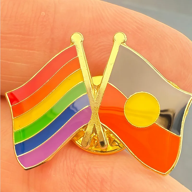 Rainbow & Australian Aboriginal Flag Metal Soft Enamel Lapel Badge Pins Brooches