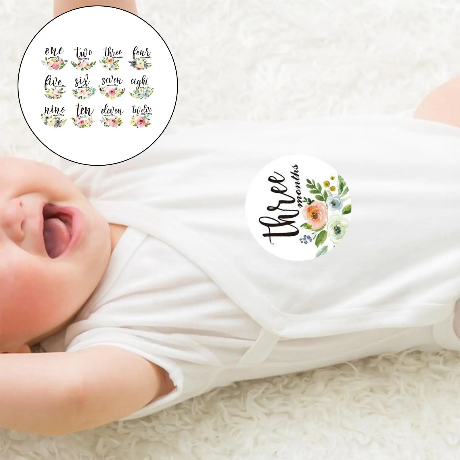 12 Pieces Baby Milestone Monthly Stickers with Flower, , Appropriate Month On Baby'