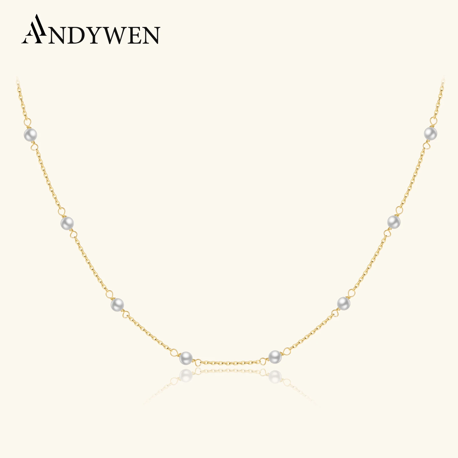 

ANDYWEN 925 Sterling Silver Gold Handmake Pearl Charm Choker Long Chain Necklace Classic Luxury 2022 Women Fine Jewelry
