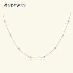 ANDYWEN 925 Sterling Silver Gold Handmake Pearl Charm Choker Long Chain Necklace Classic Luxury 2022 Women Fine Jewelry