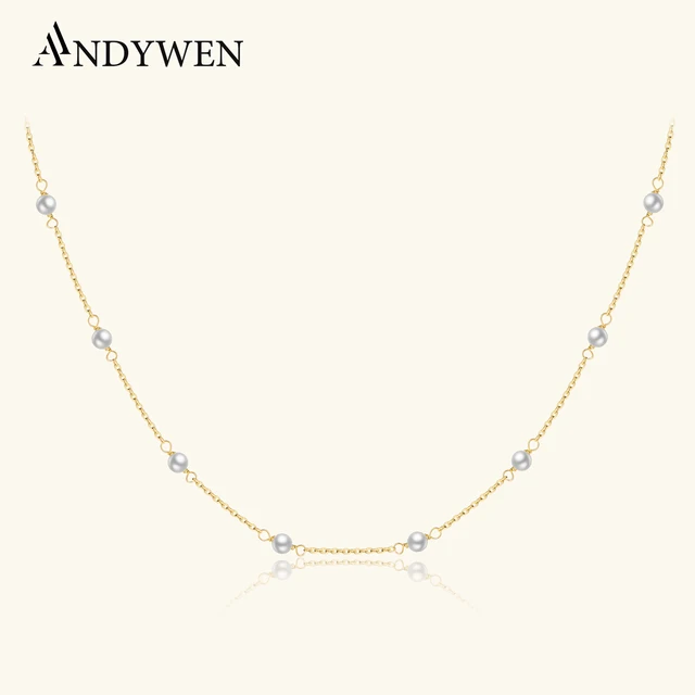 ANDYWEN 925 srebro złoto Handmake perła Charm Choker długi łańcuszek naszyjnik klasyczny luksusowy 2022. kobiety biżuterii