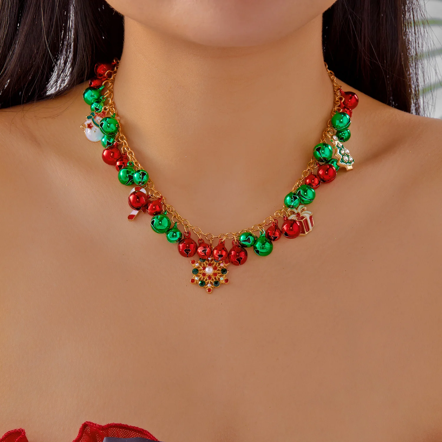 Klassische handgemachte Weihnachtsbaum Schneemann Rohr Halskette für Frauen trendige goldene Farbe Santa Schneeflocke Halskette Schmuck Zubehör – Detail 2
