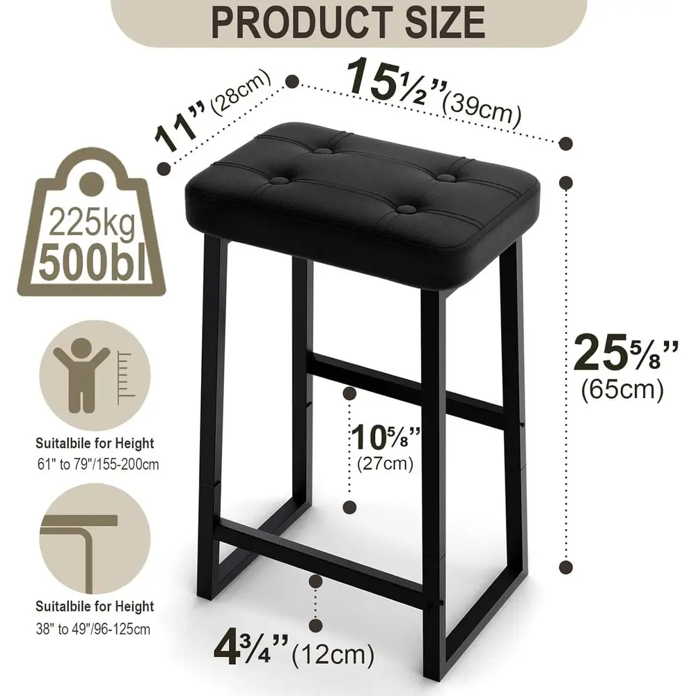 モダンな黒の合成皮革製バースツール、高さ26インチ、キッチンアイランド、ダイニングルーム、ファミリールーム用