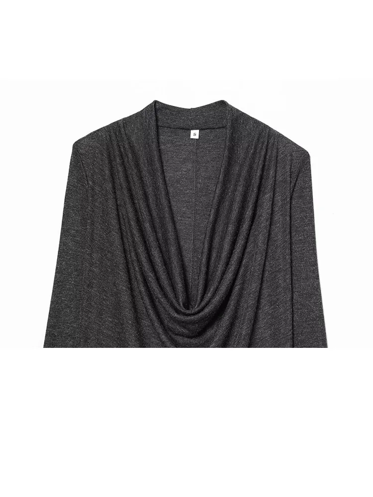 

HH Новая женская осенняя мода с распашным воротником и драпированной отделкой, однотонная внутренняя одежда с длинными рукавами, топы, женская повседневная универсальная футболка