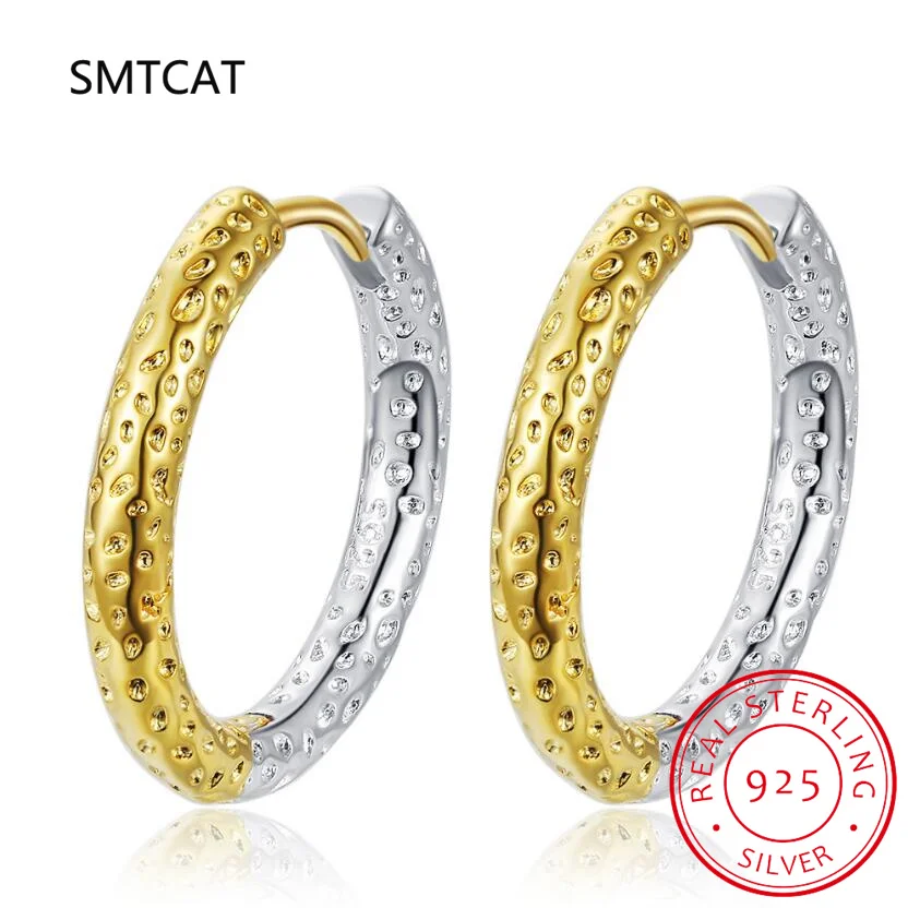Real 925 Sterling Silver Textured Round Earrings for Women Girls Korean Fashion Vintage Jewelry Friends Gift Party image 2