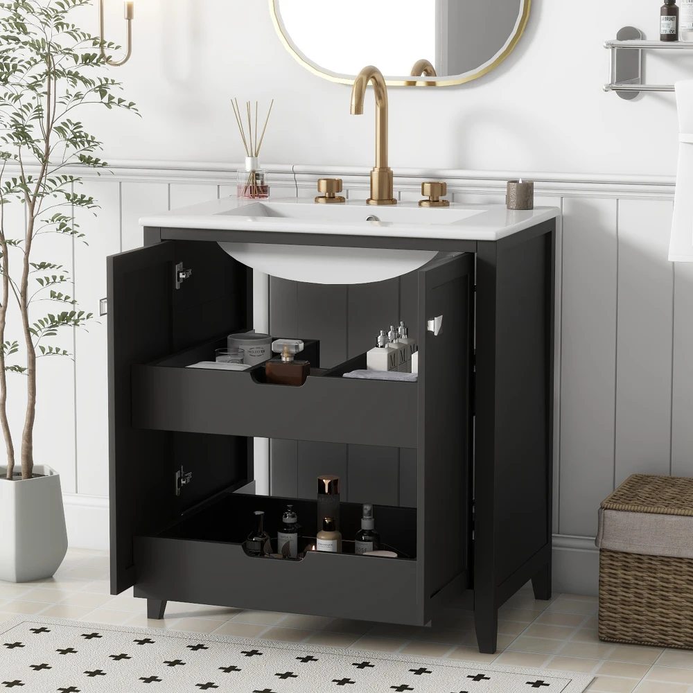 

30inch Freestanding Bathroom Vanity Combo with Ceramic Sink Shaker Style Vanities -2 Doors and 2 Drawers