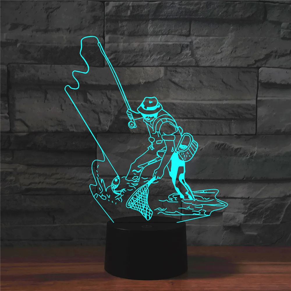 

3D Fishing Lamp Illusion LED Night Light Touch Fish Desk Table Lamps Home Room Decor Christmas Gifts for Boys Kids Fishing Lover