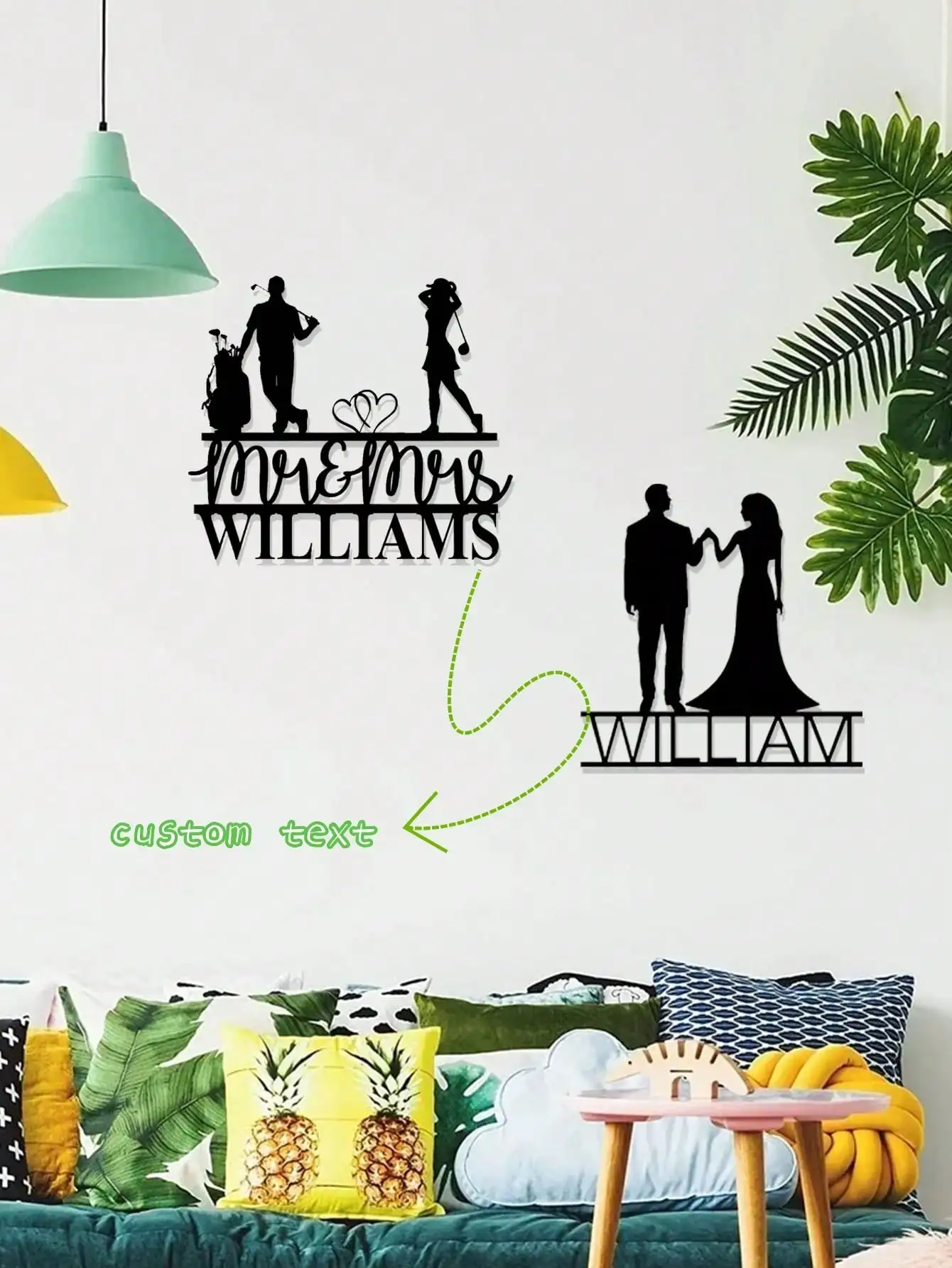 

Personalized Metal Sign Custom Surname Bride Groom Silhouette Wall Decor Housewarming Wedding Gift