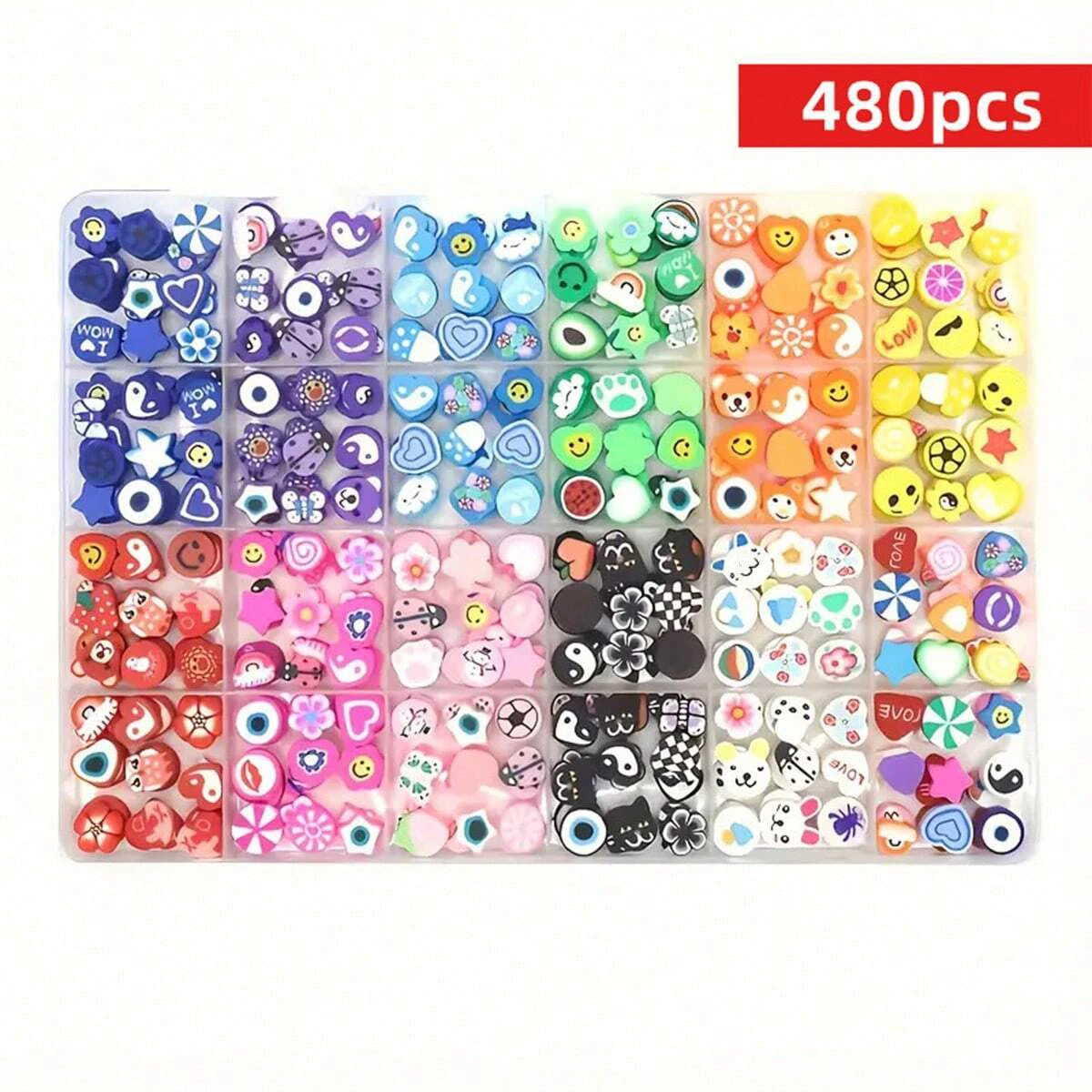 

480 шт./компл. набор бусин из полимерной глины - разные стили, бусины для изготовления ювелирных изделий своими руками, мягкая глина, идеально подходят для браслетов