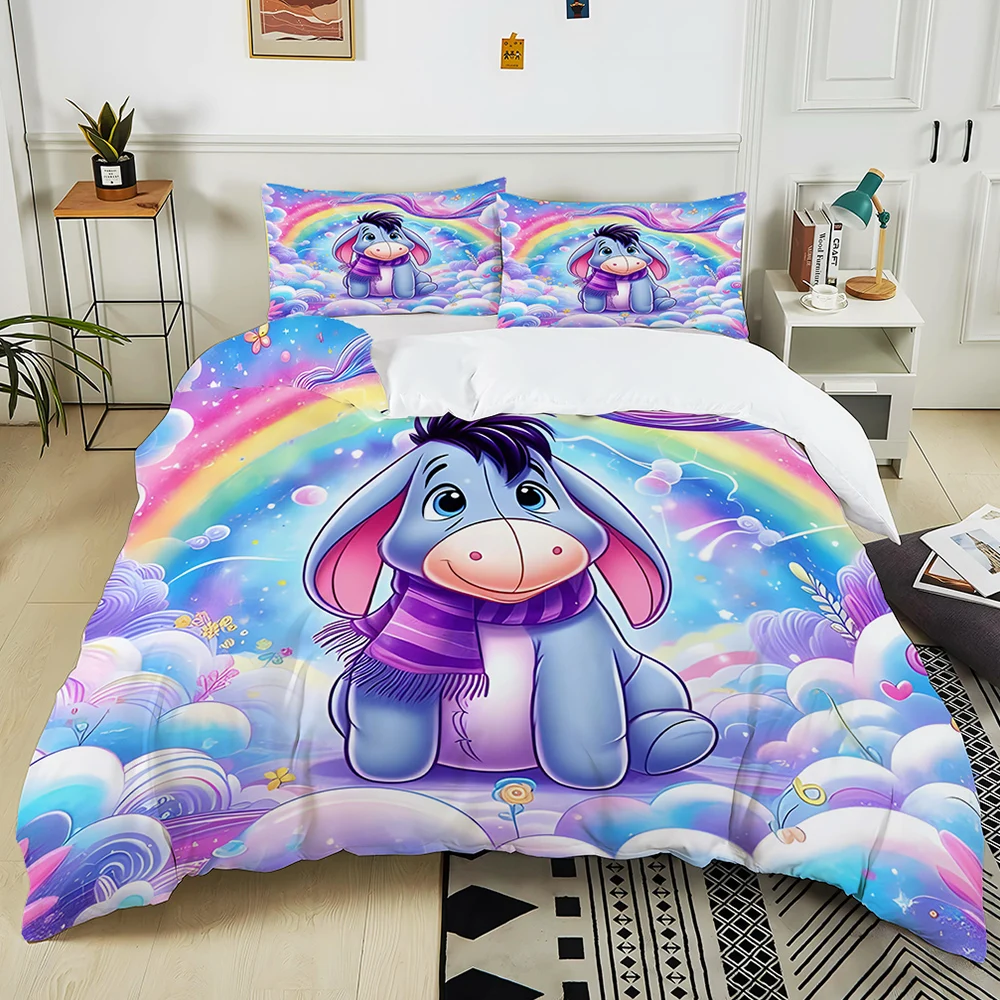 Winnie The Pooh Eeyore Printed Bedding Set 3PC 1 Duvet Cover 2 Pillowcases Adult and Children Warm Soft Bedding Set Luxury Gift