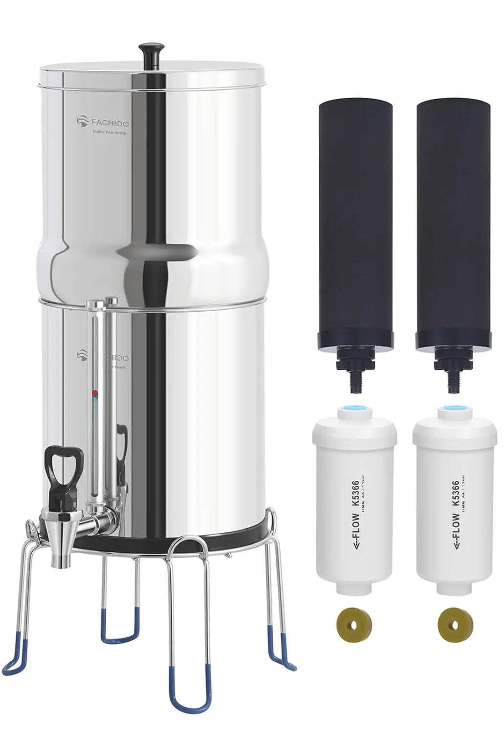 Water Filter System, 3.25G Stainless-Steel Countertop System with 2 Black 42 Certification Elements