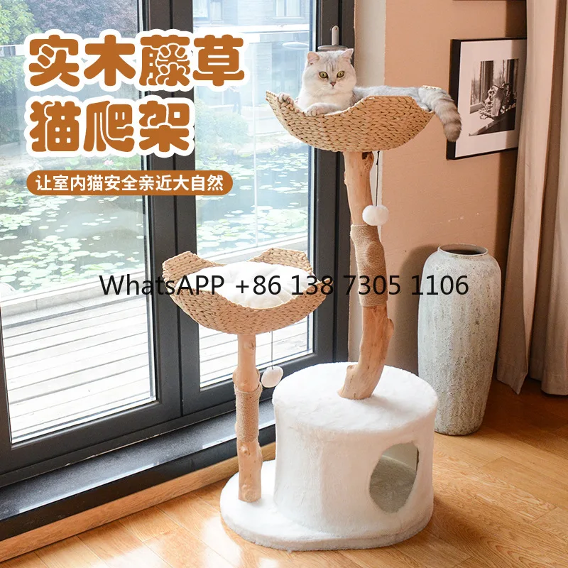 

Cat climbing frame, solid wood luxury tree trunk nest integrated scratching column tree luxury villa cat jumping platform toy
