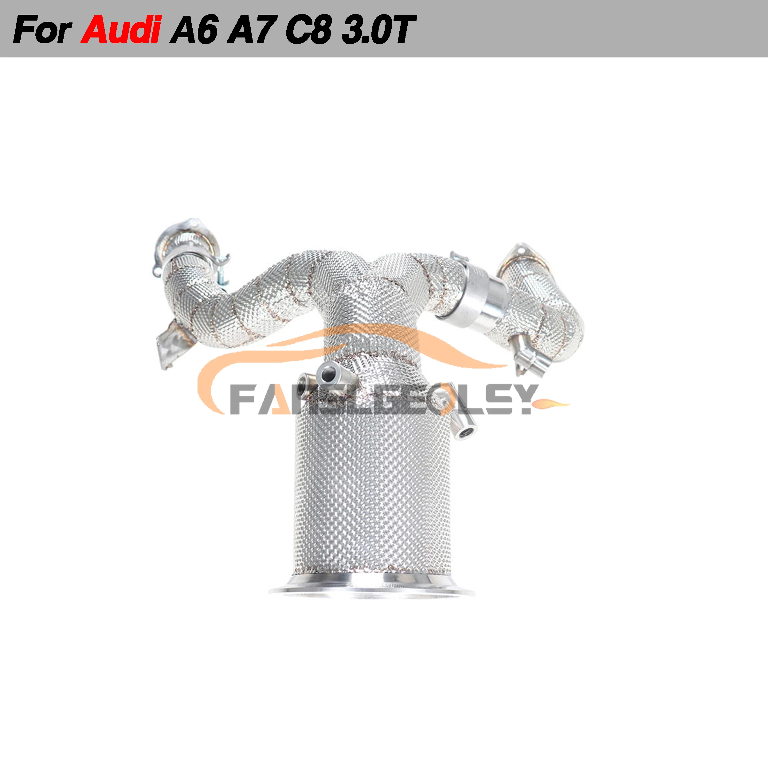 

For Audi A6 A7 C8 3.0T Steel Downpipe Performance Exhaust System With Heat shield and catalytic converter Headers