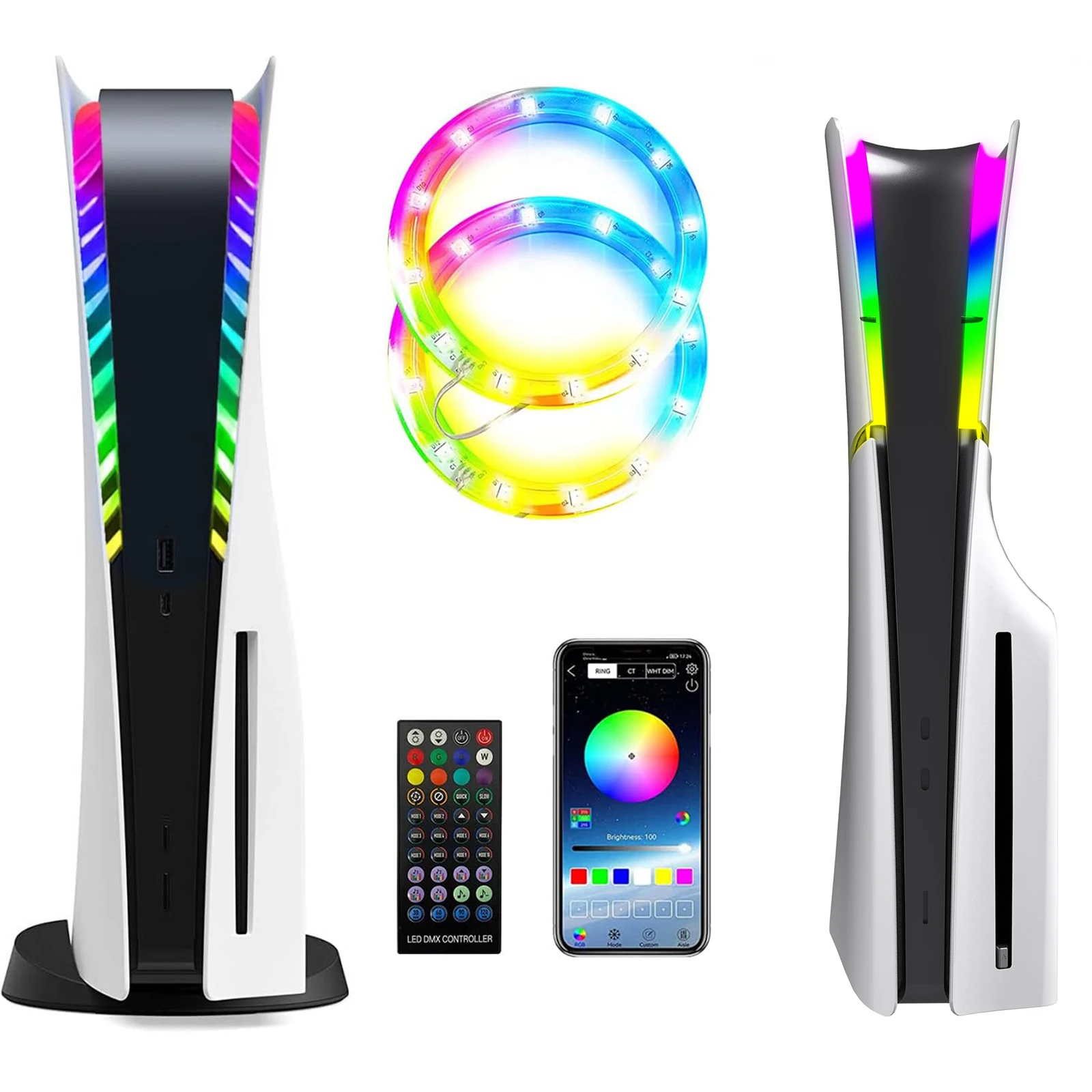 

Light Strip Kit for PS5 Slim Console RGB LED Light with 400 Light Effects for Digital & Disc Edition DIY Decoration Accessories