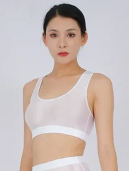 Dames Yoga Fitness Tops Sexy Snoep Kleur Ultrakort Crop Fashion Vest V-hals Olie Glanzend Zijdezacht Elastisch Strakke Tanks Tees
