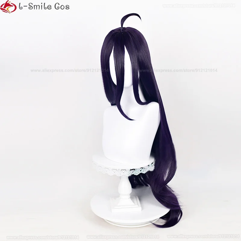 100Cm Albedo Cosplay Pruik Anime Cosplay Albedo Pruiken Dieppaars Zwart Pruik Hoorns Hittebestendige Synthetische Pruiken Pruik Cap