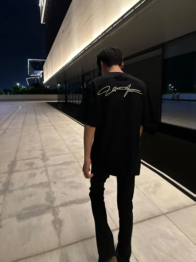 

Loose Fit round Ne ort Sve Bla T-irt Men's Summer Casual Sle Breathable Cotton Top Hip Hop Trend Streetwear
