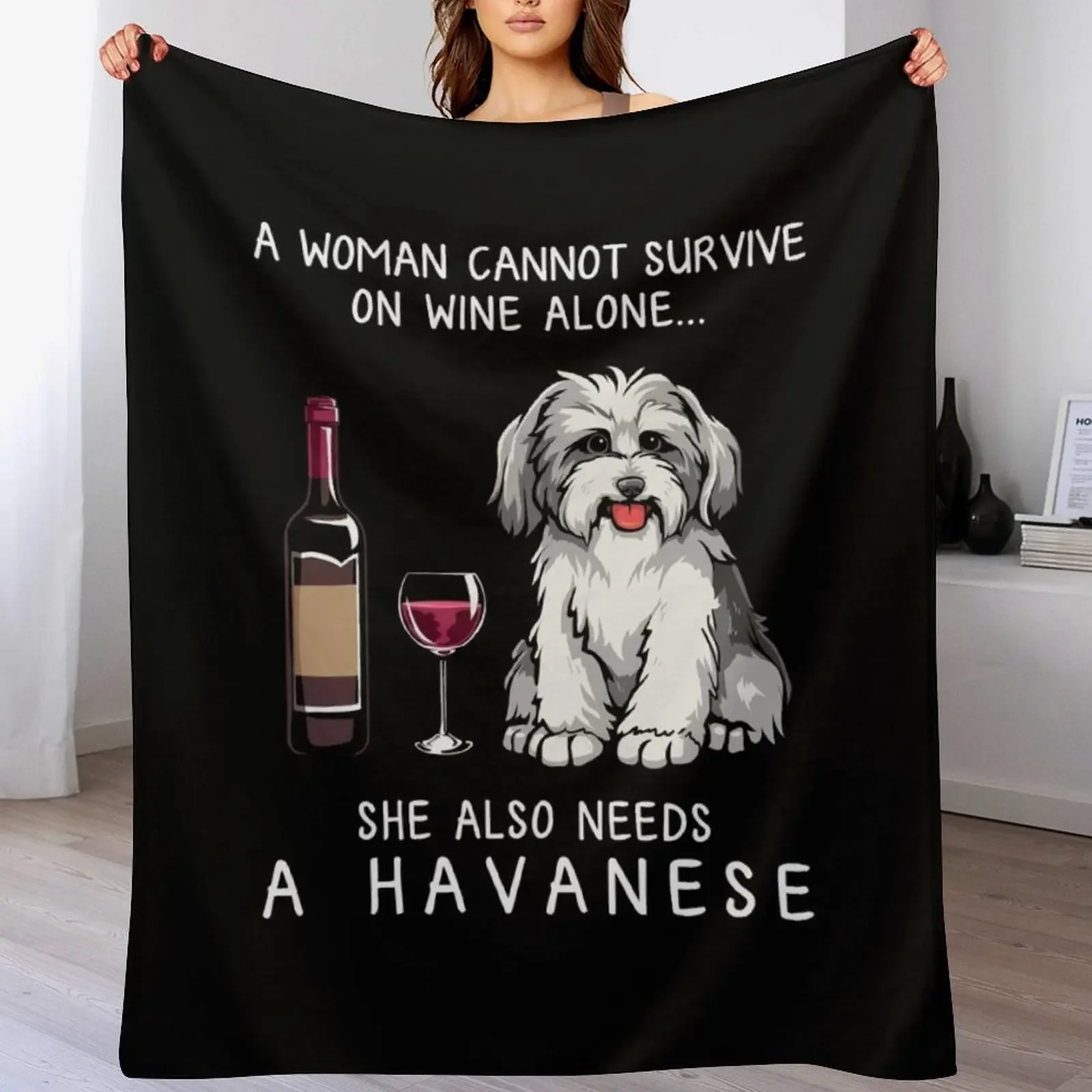 Havanese and wine Funny dog Throw Blanket bed plaid Soft Plush Plaid Beach Blankets