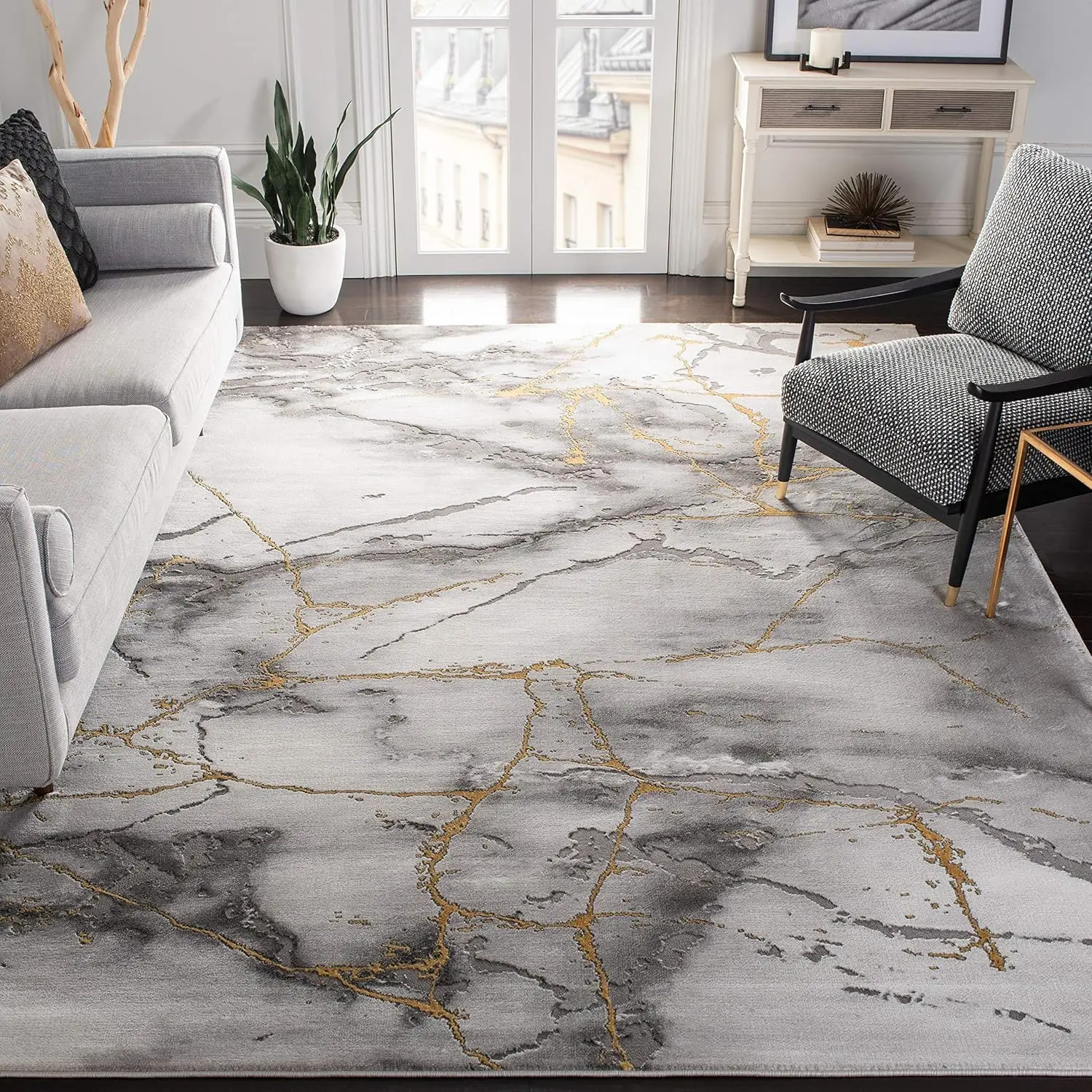 SAFAVIEH Craft Collection Area Rug - 8' x 10', Grey & Gold, Modern Abstract Design, Non-Shedding & Easy Care, Ideal for High