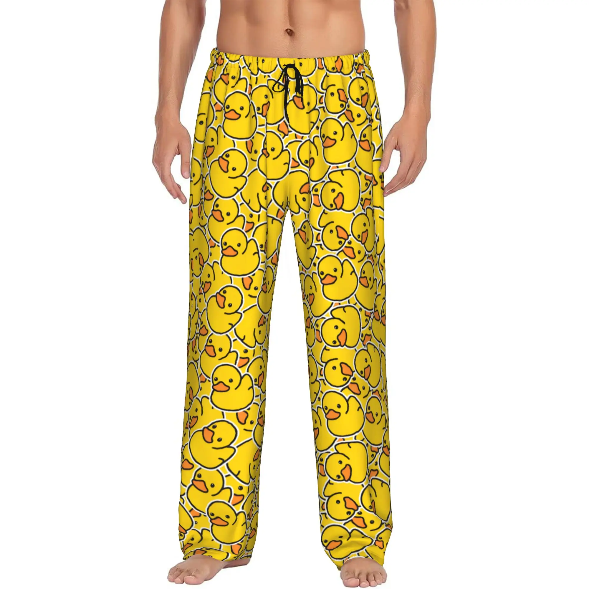 Custom Print Cartoon Rubber Duck Bathing Pattern Pajama Pants Men's  Sleep Sleepwear Bottoms with Pockets