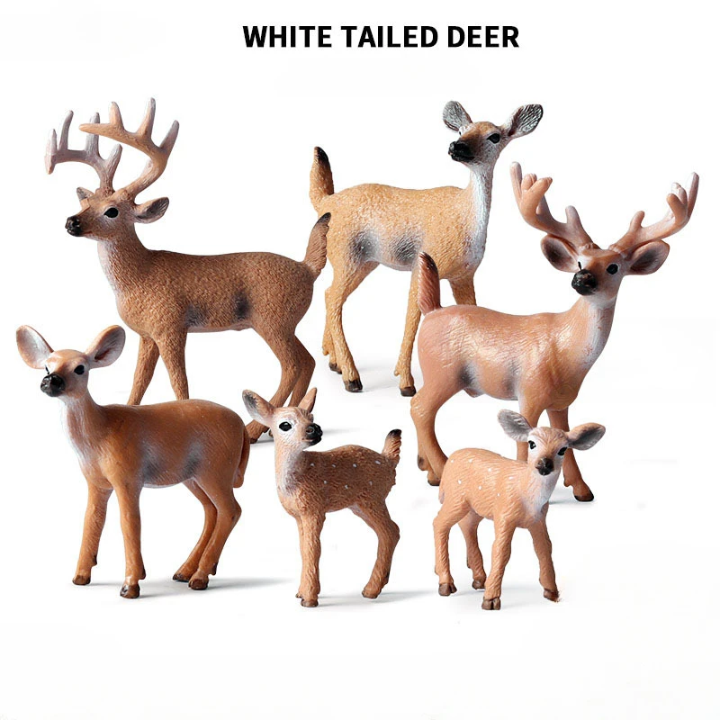 OozDec 6 Pcs White Tailed Deer Family Set,elk,animal Model,cake Toppers,Children's Christmas Gifts