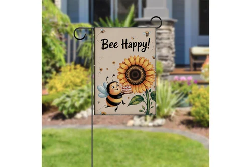 Bee Happy Garden Flag Sunflower Cute Bumblebee Summer Outdoor Yard Porch Decor RRM IIX SSL - view 2