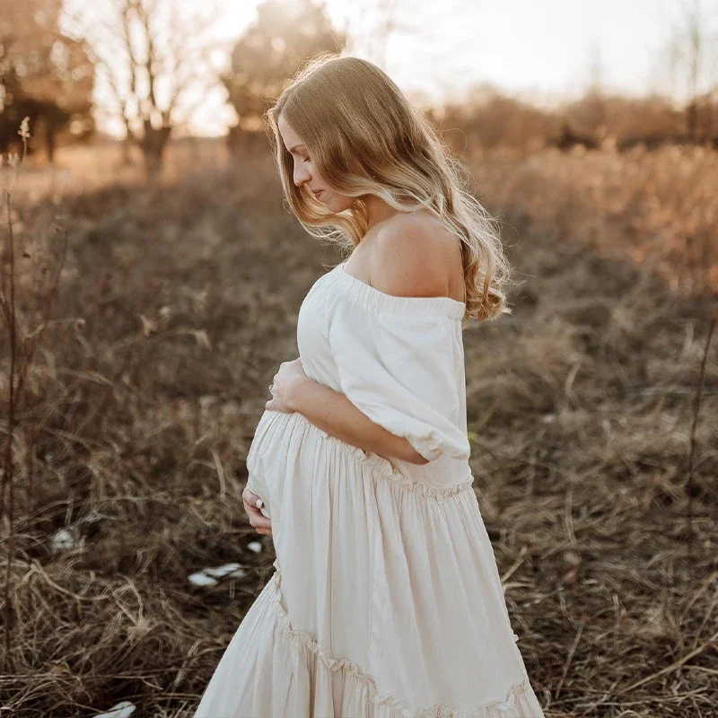 Vestido de algodón bohemio para sesión de fotos de mujeres embarazadas, accesorios de fotografía para Baby Shower