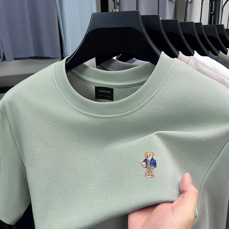 Designer-Sommer-Herren-Kurzarmhemd mit Rundhalsausschnitt, Teddybär-Stickerei, Baumwoll-T-Shirt, vielseitige Freizeitkleidung für den Alltag. – Detail 22