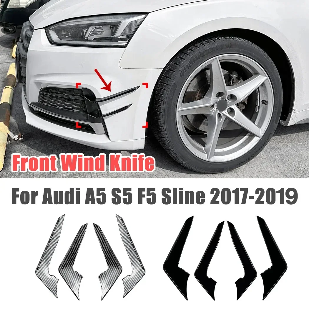 Front Bumper Splitter Wings Canards For Audi A5 S5 S-Line Coupe Sportback B9 2017-2019 ABS UV Coat Body Kit Tuning Lip Spoiler