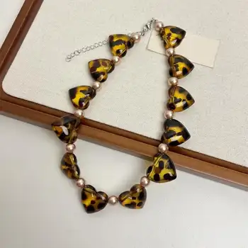 50LC 藝術宣言項鍊 水晶珍珠豹紋心形設計項鍊吊墜 10 最佳銷售 豹紋項鍊 - №9