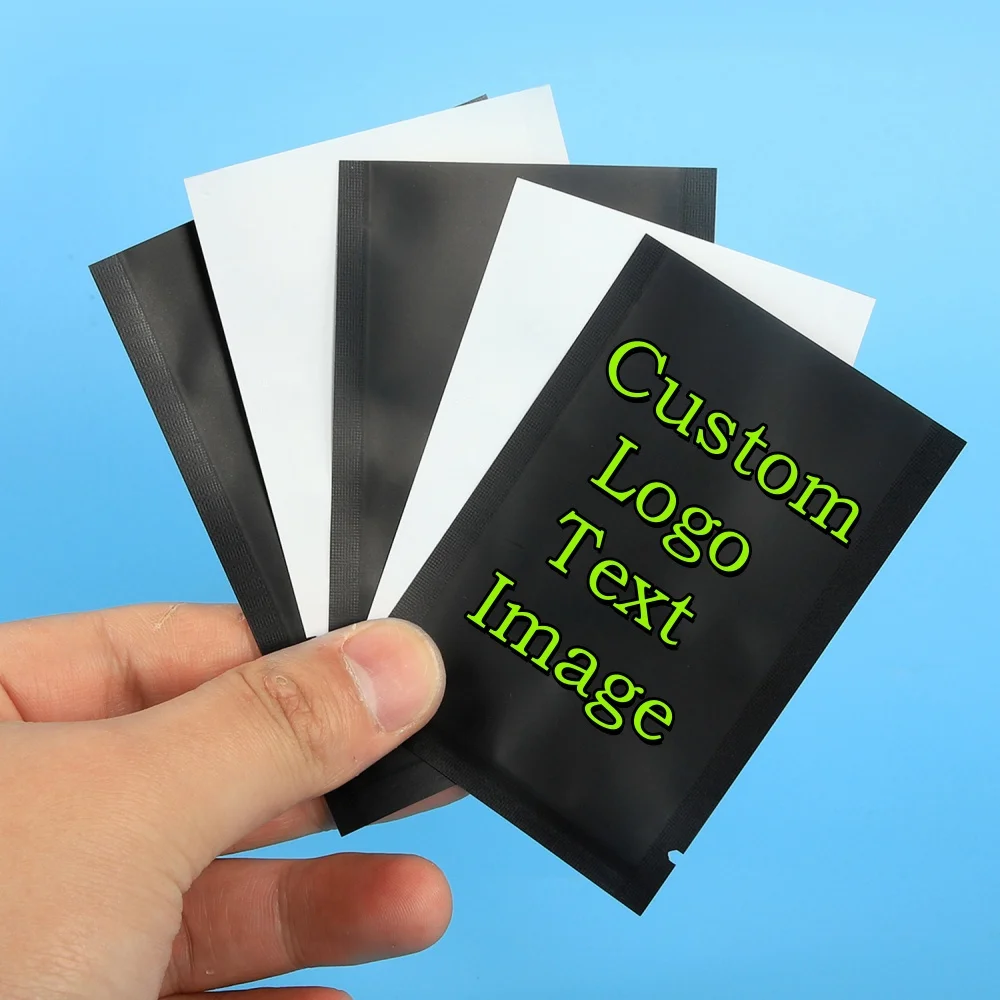 200PCS Matte Black White Open Top Aluminium Foil Bag DIY Coffee Powder Herbal Tea Heat Sealing Custom Logo Brand Storage Pouches