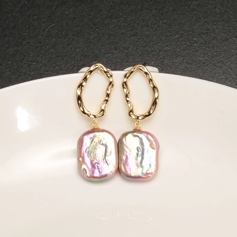 

Natural fresh water Baroque Pearl earrings 925 sterling silve Multi-style Purple dazzling gloss Pearl earrings 14-18mm