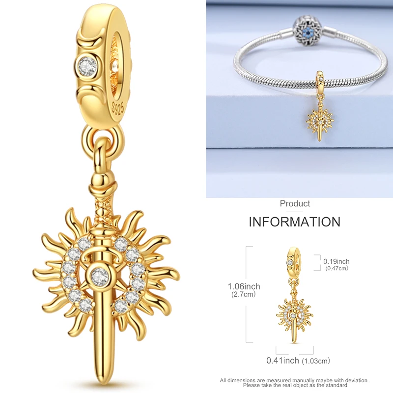 925 Sterling Silber Sonne Sternenhimmel Charms Serie Gold Sonne Sterne Mond Anhänger Passend für Armband DIY Schmuck Original Mode für Frauen – Detail 24