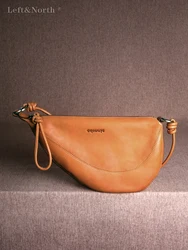 LEFT&NORTH Damska torba na klatkę piersiową typu crossbody trend 2024 Prawdziwa skóra 100% naturalna skóra bydlęca Torba Hobo w stylu hip-hopowym Oryginalna torba na ramię