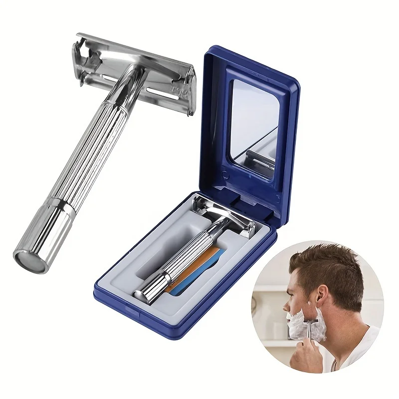 Safety Manual Razor T-type Razor for Men Classic Butterfly Double Edge Shaving Razor Chrome Sharp Shaver